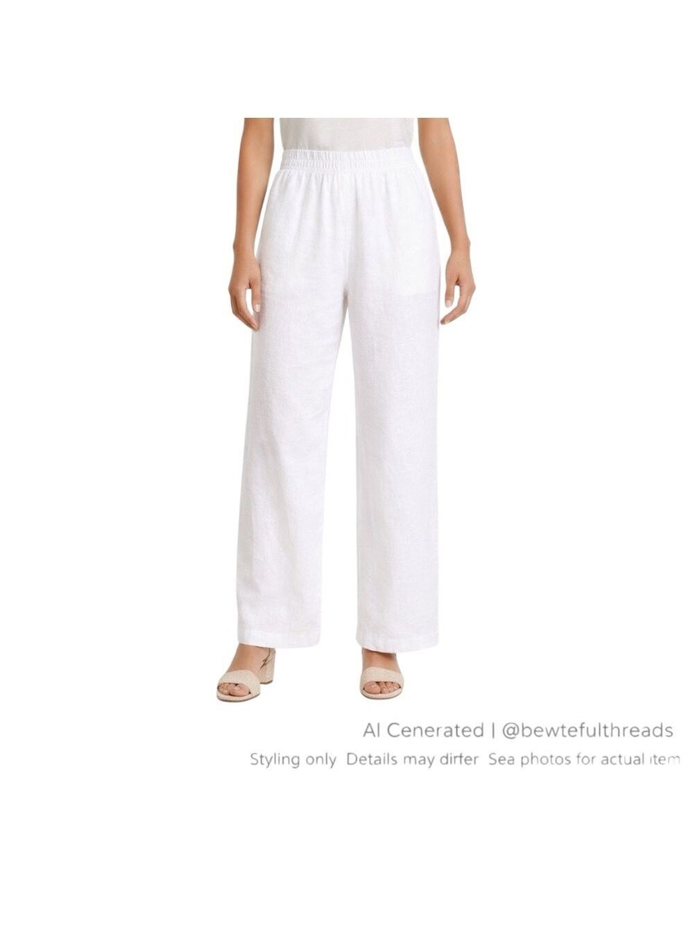 Chico’s Size 16R White Linen Blend Wide Leg Pull-On Resort Pants